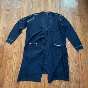 St. John Navy Blue Hand Beaded Long Cardigan Sz Large